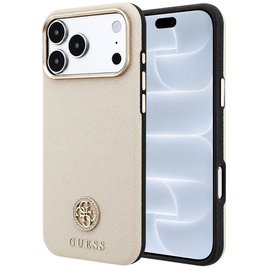 Capa MagSafe para Apple iPhone 18 Pro / 17 Pro, Guess, Logo Redondo com Strass Granulado, Bege