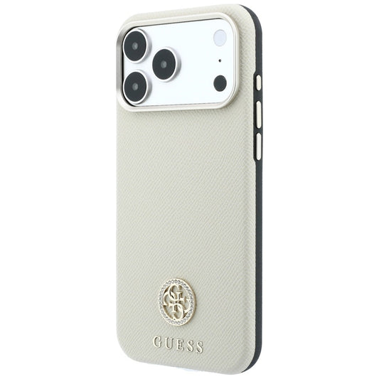 Capa MagSafe para Apple iPhone 18 Pro / 17 Pro, Guess, Logo Redondo com Strass Granulado, Bege