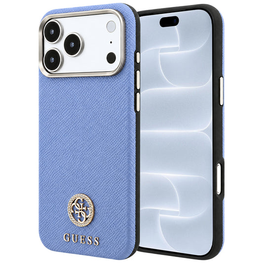 Capa MagSafe para Apple iPhone 18 Pro / 17 Pro, Guess, Logo Redondo com Strass Granulado, Azul