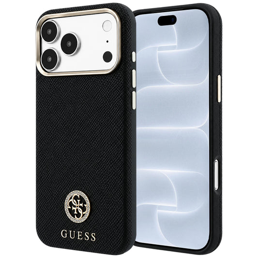 Capa MagSafe para Apple iPhone 18 Pro / 17 Pro, Guess, Logo Redondo com Strass Granulado, Preta