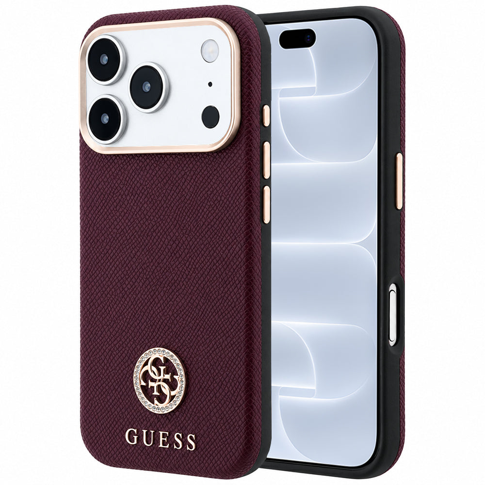 Capa MagSafe para Apple iPhone 18 Pro / 17 Pro, Guess, Logo Redondo com Strass Granulado, Vinho
