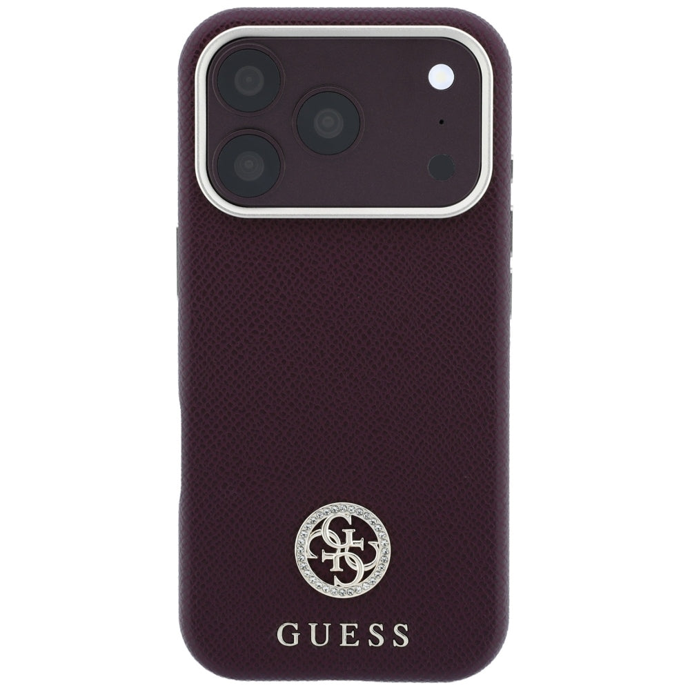Capa MagSafe para Apple iPhone 18 Pro / 17 Pro, Guess, Logo Redondo com Strass Granulado, Vinho