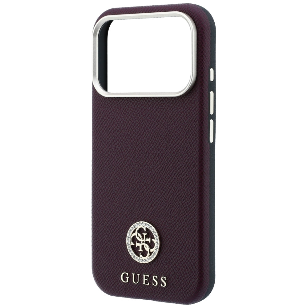 Capa MagSafe para Apple iPhone 18 Pro / 17 Pro, Guess, Logo Redondo com Strass Granulado, Vinho