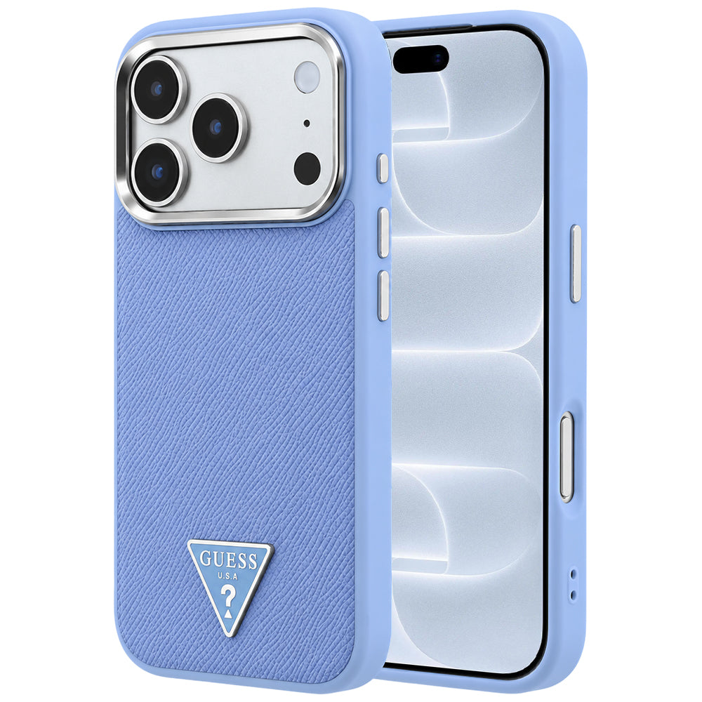 Capa MagSafe para Apple iPhone 18 Pro / 17 Pro, Guess, Logótipo Triângulo Granulado, Azul