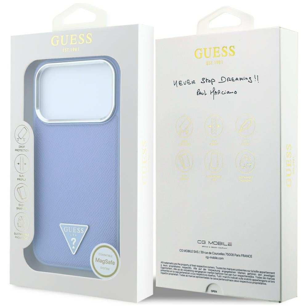 Capa MagSafe para Apple iPhone 18 Pro / 17 Pro, Guess, Logótipo Triângulo Granulado, Azul
