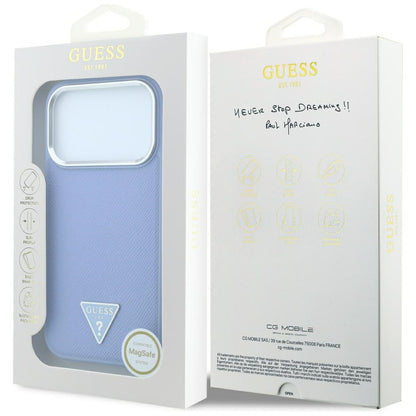 Capa MagSafe para Apple iPhone 18 Pro / 17 Pro, Guess, Logótipo Triângulo Granulado, Azul