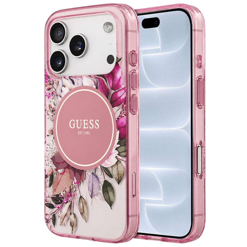 Capa MagSafe para Apple iPhone 18 Pro / 17 Pro, Guess, IML Flower & Tonal Circle, Rosa