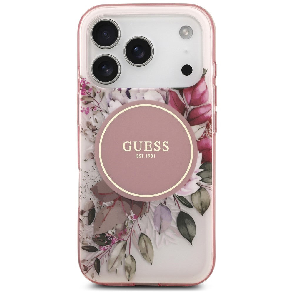 Capa MagSafe para Apple iPhone 18 Pro / 17 Pro, Guess, IML Flower & Tonal Circle, Rosa
