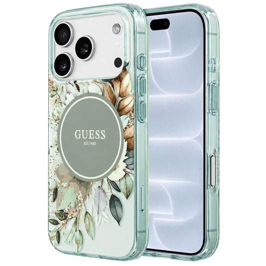 Capa MagSafe para Apple iPhone 18 Pro / 17 Pro, Guess, IML Flower & Tonal Circle, Verde