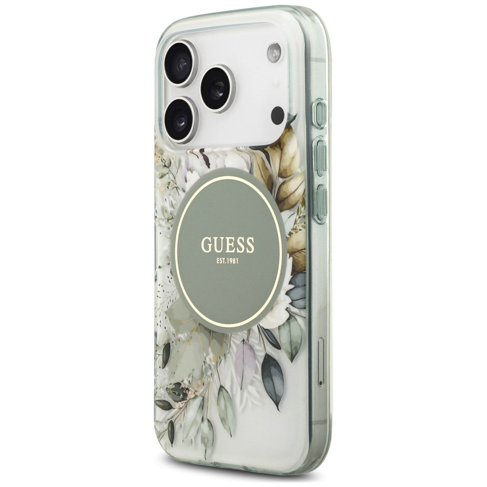 MagSafe Case for Apple iPhone 18 Pro / 17 Pro, Guess, IML Flower & Tonal Circle, Green