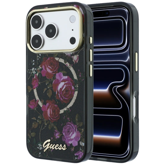 Capa MagSafe para Apple iPhone 18 Pro / 17 Pro, Guess, IML Glitter Blossom Roses, Preta