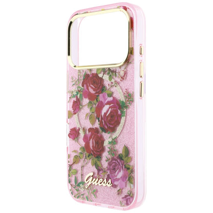 Capa MagSafe para Apple iPhone 18 Pro / 17 Pro, Guess, IML Glitter Blossom Roses, Rosa