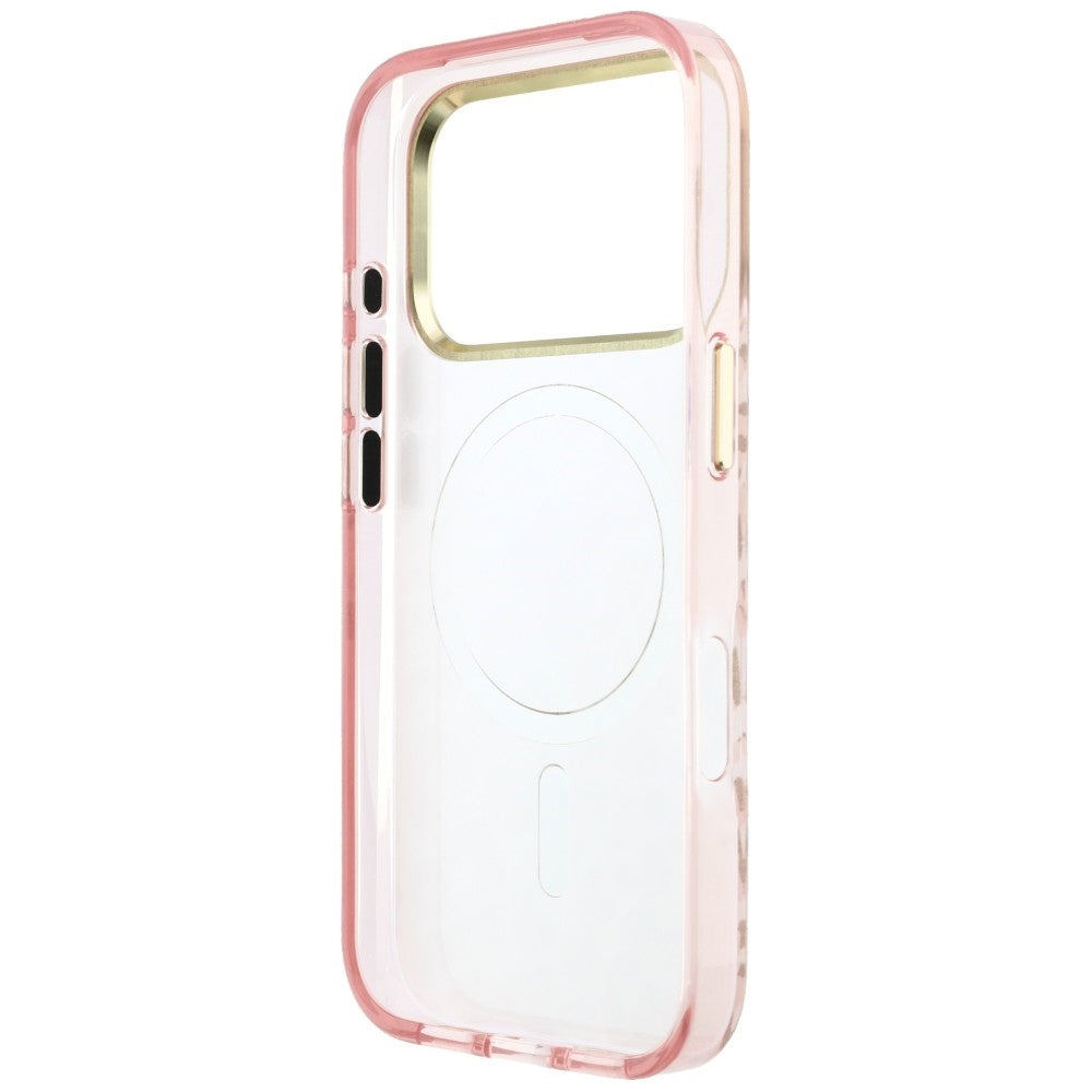 Capa MagSafe para Apple iPhone 18 Pro / 17 Pro, Guess, Logótipo Triângulo com Brilho Leopardo, Rosa