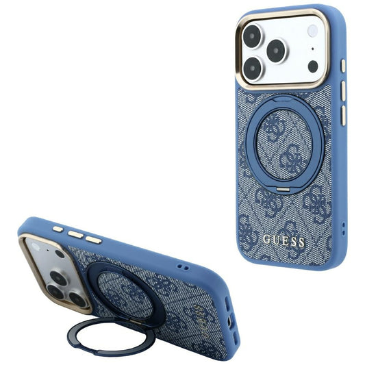 Capa MagSafe para Apple iPhone 18 Pro / 17 Pro, Guess, Ring Stand 360 4G Classic Logo, Azul