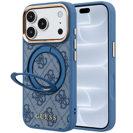 Capa MagSafe para Apple iPhone 18 Pro / 17 Pro, Guess, Ring Stand 360 4G Classic Logo, Azul