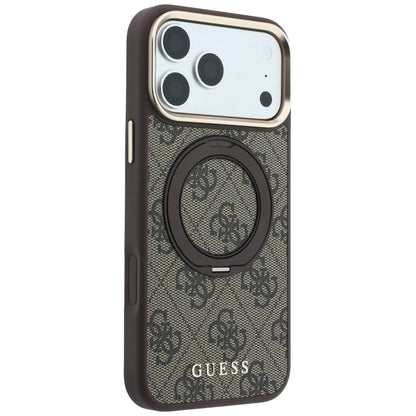 Capa MagSafe para Apple iPhone 18 Pro / 17 Pro, Guess, Ring Stand 360 4G Classic Logo, Castanha