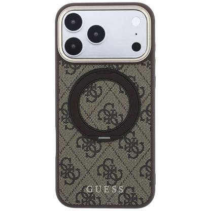 Capa MagSafe para Apple iPhone 18 Pro / 17 Pro, Guess, Ring Stand 360 4G Classic Logo, Castanha