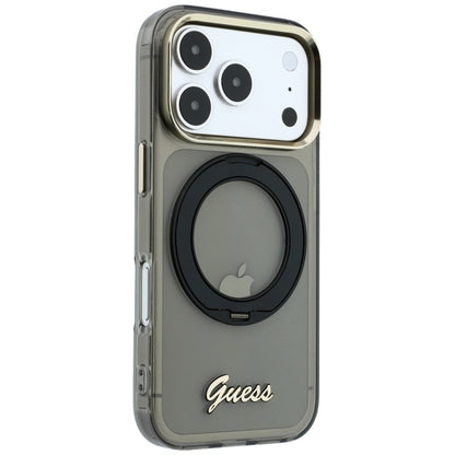 Capa MagSafe para Apple iPhone 18 Pro / 17 Pro, Guess, Suporte de Anel Script Metal Logo, Preta