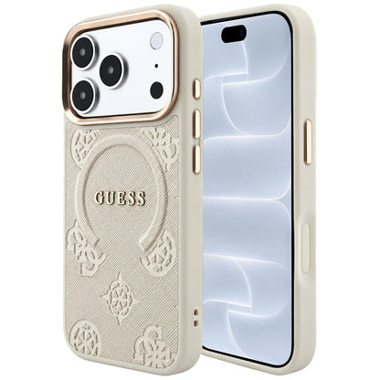 Capa MagSafe para Apple iPhone 18 Pro / 17 Pro, Guess, Saffiano Peony Ring, Bege