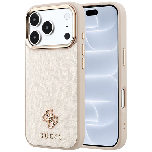 Capa MagSafe para Apple iPhone 18 Pro / 17 Pro, Guess, Saffiano Small 4G Classic, Bege