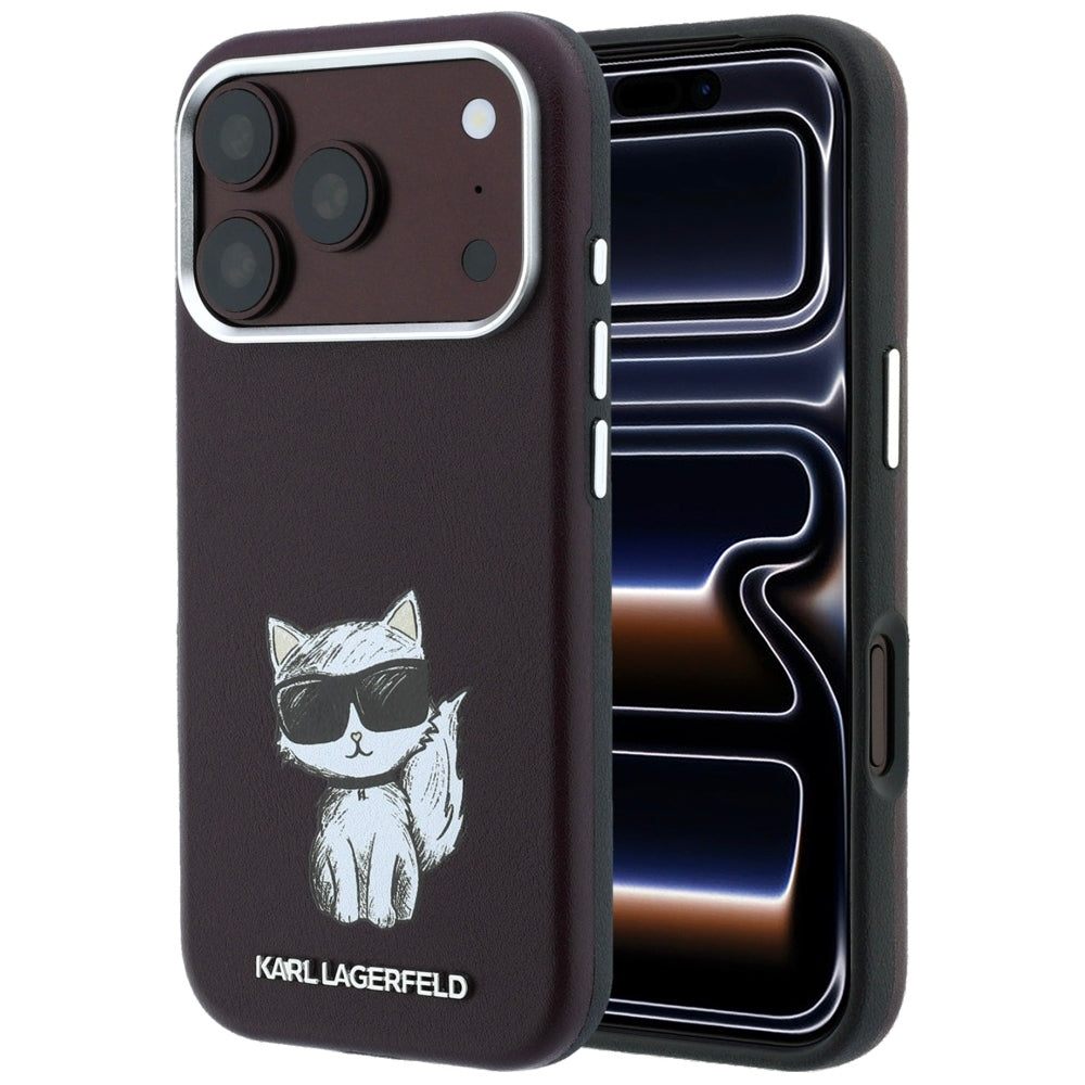 Capa MagSafe para Apple iPhone 18 Pro / 17 Pro, Karl Lagerfeld, Choupette Sketch, Vinho