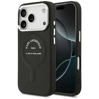 Capa MagSafe para Apple iPhone 18 Pro / 17 Pro, Karl Lagerfeld, EMB. Anel com Logótipo Karl RSG, Preto