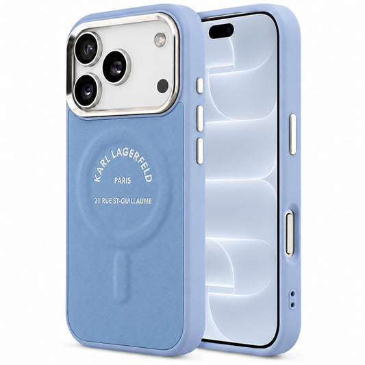 Capa MagSafe para Apple iPhone 18 Pro / 17 Pro, Karl Lagerfeld, Embossed Open Ring RSG Logo, Azul