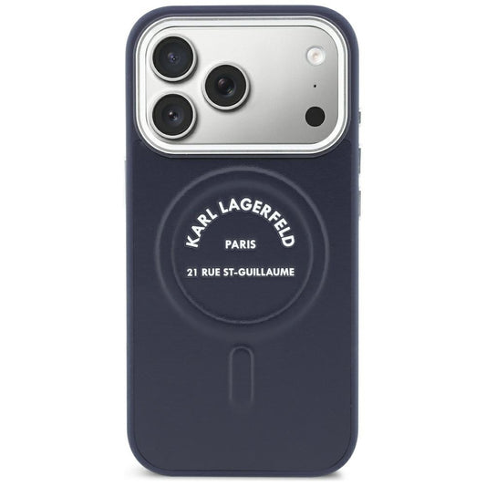 Capa MagSafe para Apple iPhone 18 Pro / 17 Pro, Karl Lagerfeld, Embossed Open Ring RSG Logo, Azul