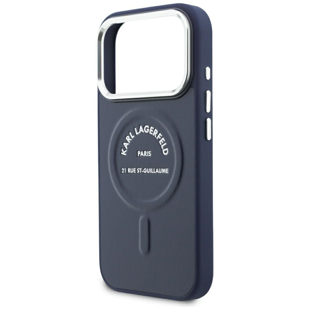 MagSafe Case for Apple iPhone 18 Pro / 17 Pro, Karl Lagerfeld, Embossed Open Ring RSG Logo, Blue