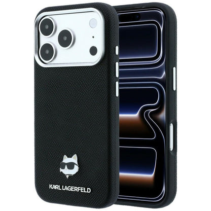 Capa MagSafe para Apple iPhone 18 Pro / 17 Pro, Karl Lagerfeld, Grained Choupette Head, Preta
