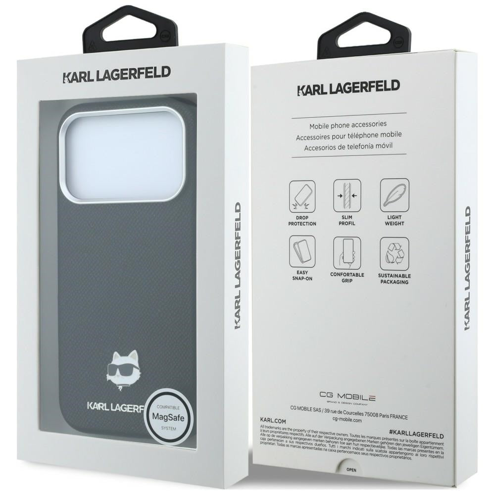 Capa MagSafe para Apple iPhone 18 Pro / 17 Pro, Karl Lagerfeld, Grained Choupette Head, Preta