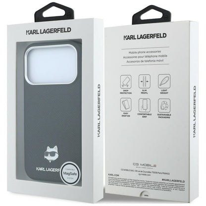 Capa MagSafe para Apple iPhone 18 Pro / 17 Pro, Karl Lagerfeld, Grained Choupette Head, Preta