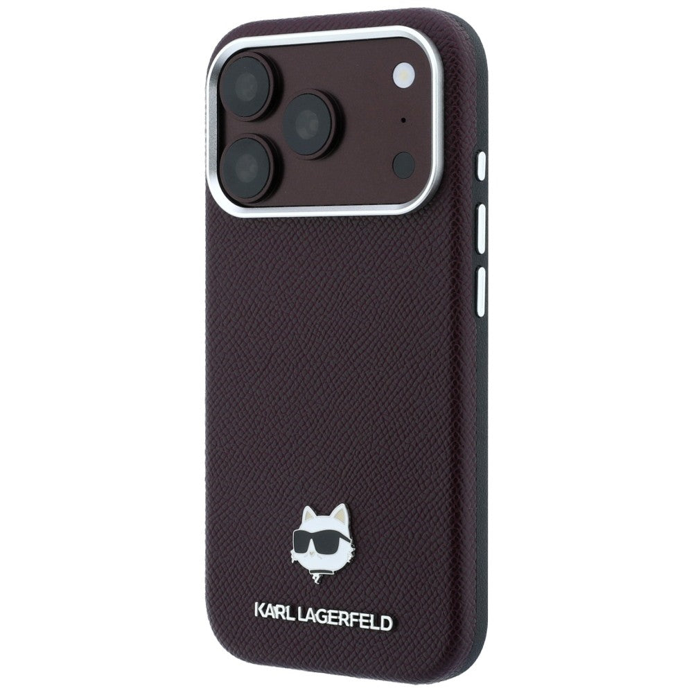 Capa MagSafe para Apple iPhone 18 Pro / 17 Pro, Karl Lagerfeld, Grained Choupette Head, Vinho