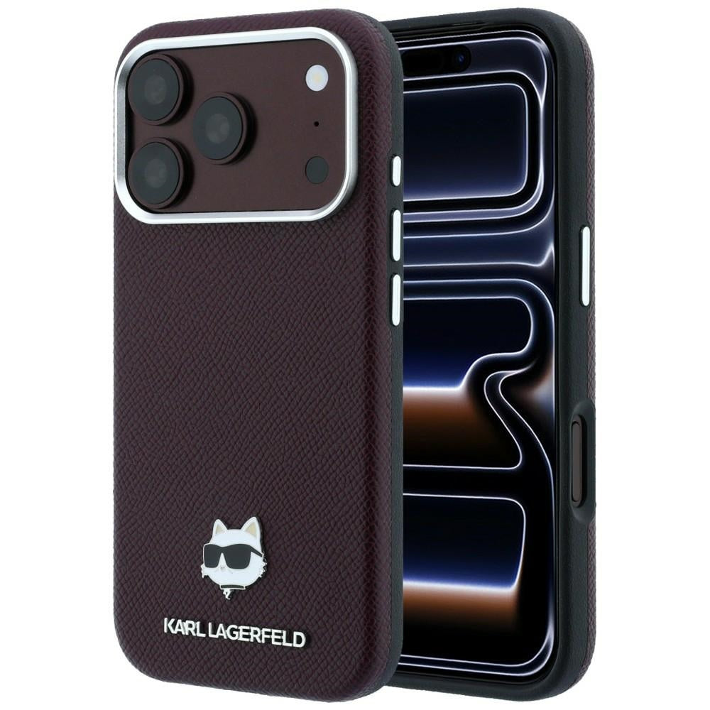 Capa MagSafe para Apple iPhone 18 Pro / 17 Pro, Karl Lagerfeld, Grained Choupette Head, Vinho