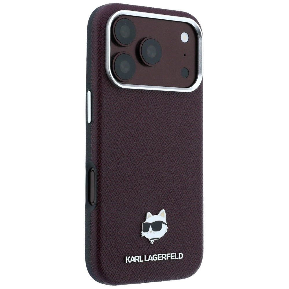 Capa MagSafe para Apple iPhone 18 Pro / 17 Pro, Karl Lagerfeld, Grained Choupette Head, Vinho