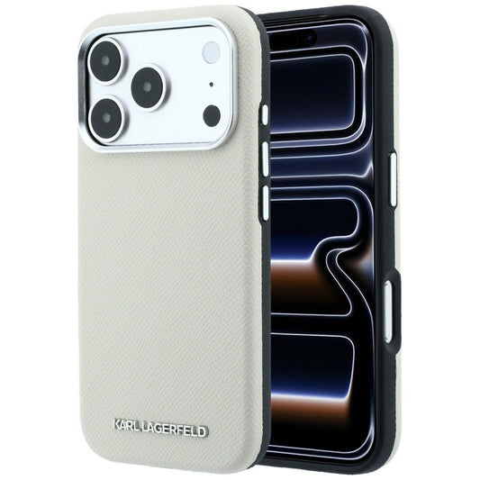 Capa MagSafe para Apple iPhone 18 Pro / 17 Pro, Karl Lagerfeld, Logótipo Alongado Granulado, Bege