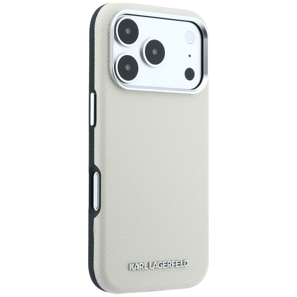 Capa MagSafe para Apple iPhone 18 Pro / 17 Pro, Karl Lagerfeld, Logótipo Alongado Granulado, Bege