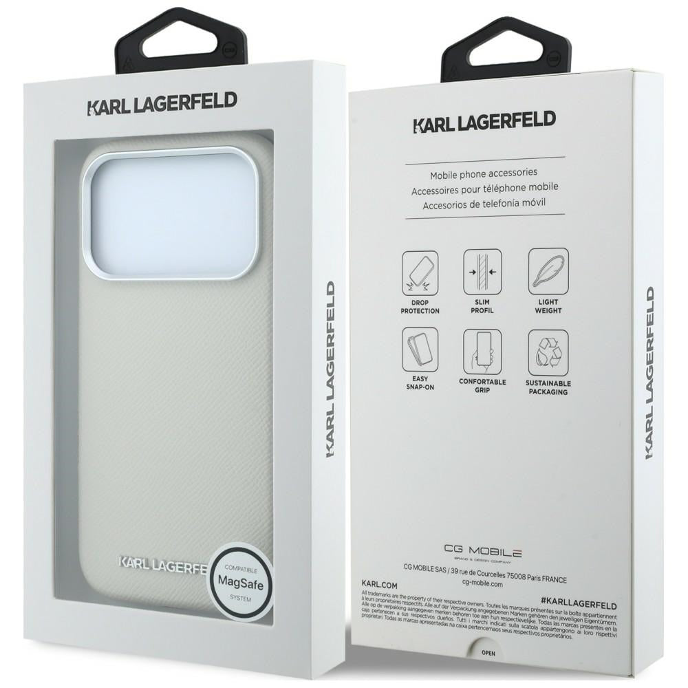 Capa MagSafe para Apple iPhone 18 Pro / 17 Pro, Karl Lagerfeld, Logótipo Alongado Granulado, Bege