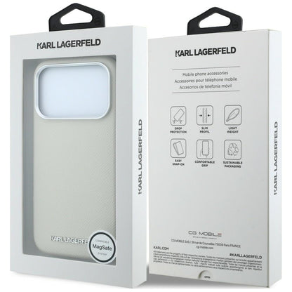 Capa MagSafe para Apple iPhone 18 Pro / 17 Pro, Karl Lagerfeld, Logótipo Alongado Granulado, Bege