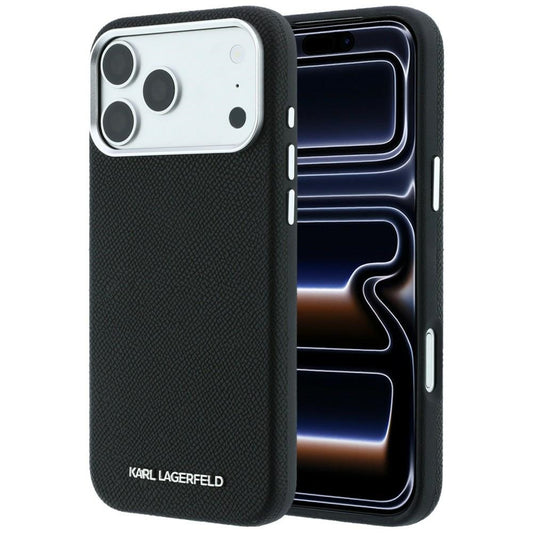 Capa MagSafe para Apple iPhone 18 Pro / 17 Pro, Karl Lagerfeld, Logótipo Alongado Granulado, Preto