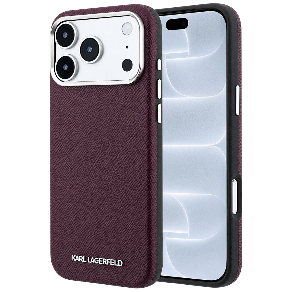 Capa MagSafe para Apple iPhone 18 Pro / 17 Pro, Karl Lagerfeld, Logótipo Alongado Granulado, Vinho