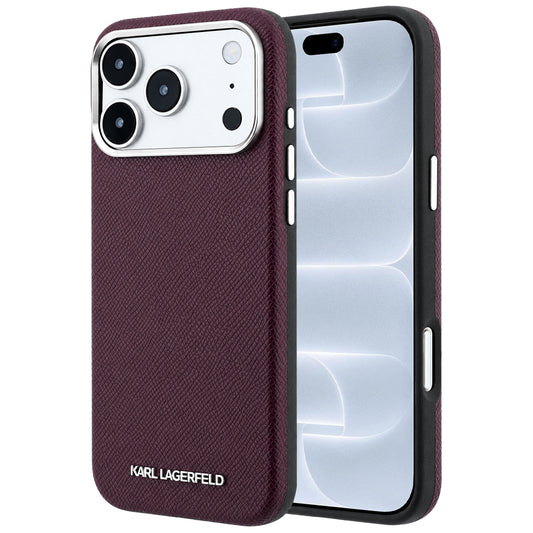Capa MagSafe para Apple iPhone 18 Pro / 17 Pro, Karl Lagerfeld, Logótipo Alongado Granulado, Vinho