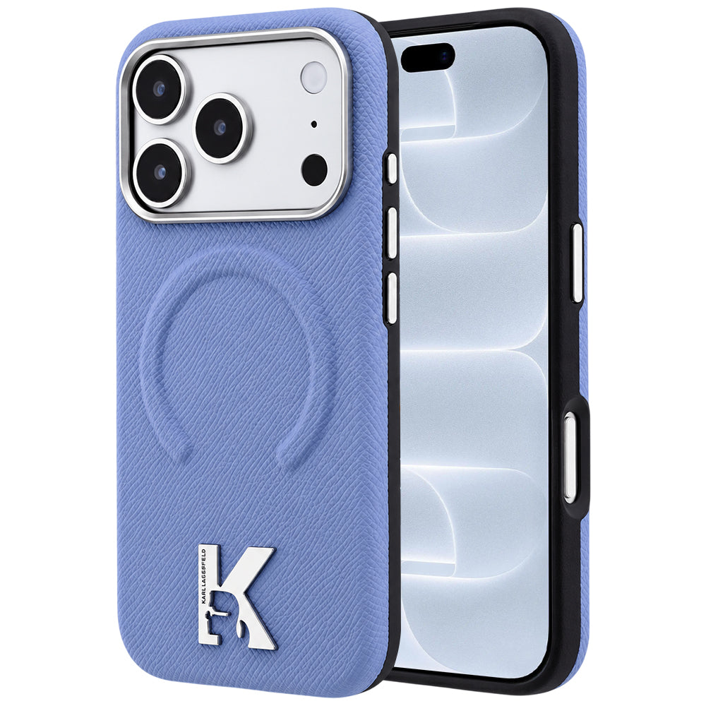 Capa MagSafe para Apple iPhone 18 Pro / 17 Pro, Karl Lagerfeld, Grained Embossed Ring, Azul-claro