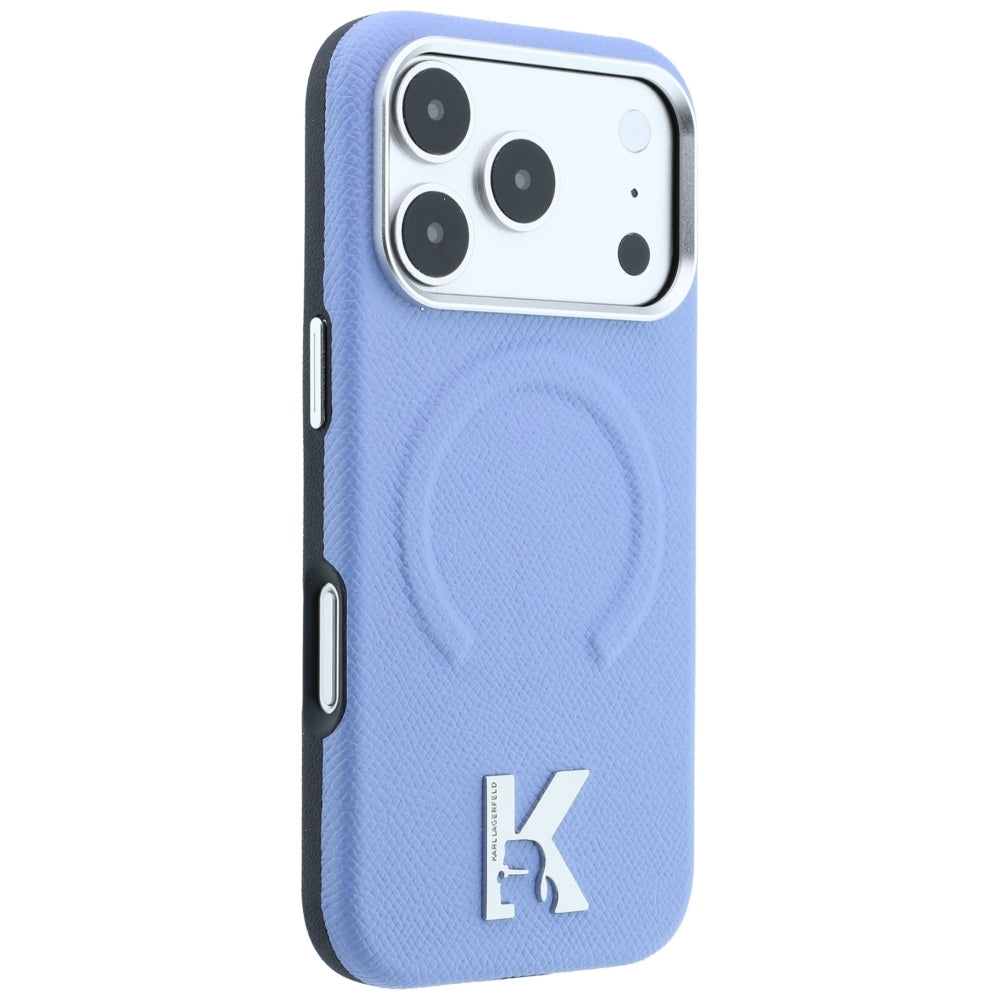 Capa MagSafe para Apple iPhone 18 Pro / 17 Pro, Karl Lagerfeld, Grained Embossed Ring, Azul-claro