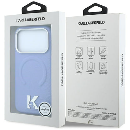 Capa MagSafe para Apple iPhone 18 Pro / 17 Pro, Karl Lagerfeld, Grained Embossed Ring, Azul-claro