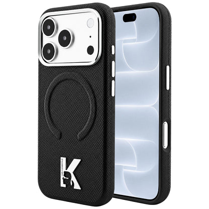 Capa MagSafe para Apple iPhone 18 Pro / 17 Pro, Karl Lagerfeld, Anel Gravado Granulado, Preto