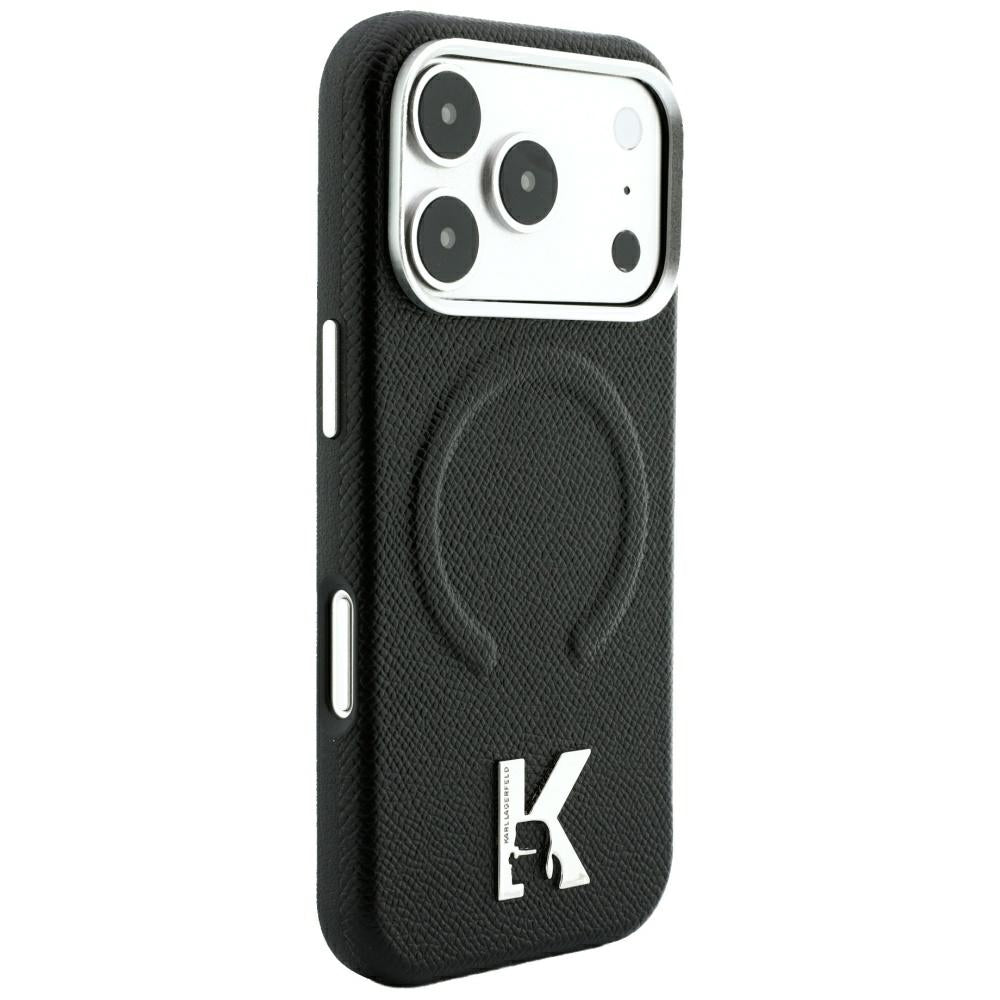 Capa MagSafe para Apple iPhone 18 Pro / 17 Pro, Karl Lagerfeld, Anel Gravado Granulado, Preto
