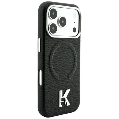 Capa MagSafe para Apple iPhone 18 Pro / 17 Pro, Karl Lagerfeld, Anel Gravado Granulado, Preto