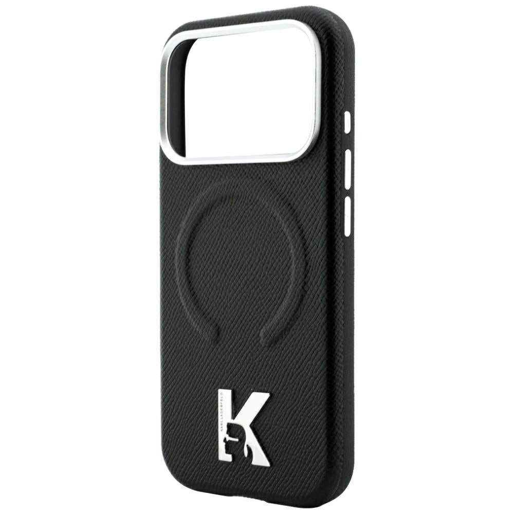 Capa MagSafe para Apple iPhone 18 Pro / 17 Pro, Karl Lagerfeld, Anel Gravado Granulado, Preto