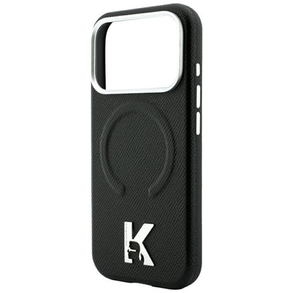Capa MagSafe para Apple iPhone 18 Pro / 17 Pro, Karl Lagerfeld, Anel Gravado Granulado, Preto